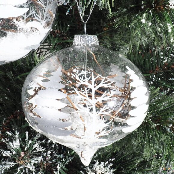 Christmas Ornaments Nature 3 Clear Filled Painted Grapevine Tree Snow - Picture 8 of 9